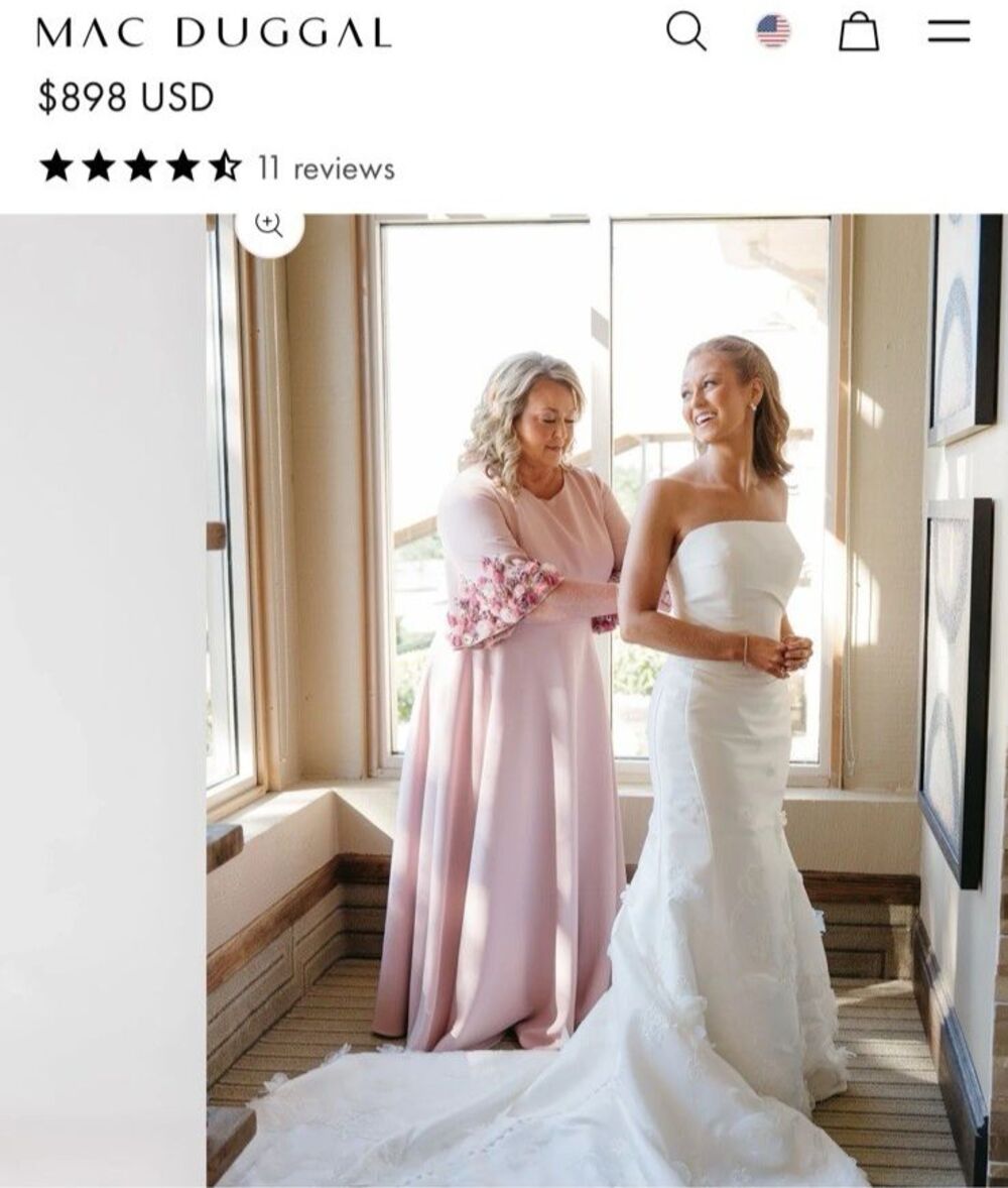 Mac Duggal 11854 Pink Crepe 3/4 Sleeve A-line Gown With Flower Trim Sz 12 NWT - Picture 13 of 14